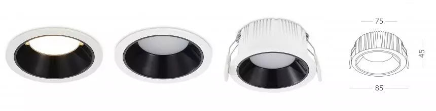 ST755.438.07 Светильник встр. Черный LED 1*7W 3000K 630Lm Ra80 120° IP20 D85xH45 100-240V