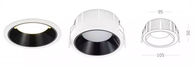 ST755.438.12 Светильник встр. Черный LED 1*12W 3000K 1 080Lm Ra80 120° IP20 D105xH50 100-240V