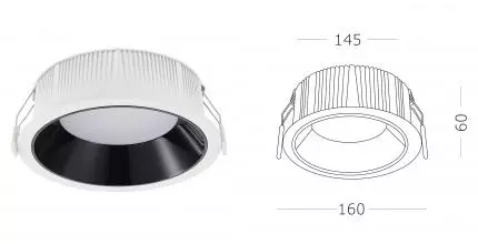 ST755.438.18 Светильник встр. Черный LED 1*18W 3000K 1 620Lm Ra80 120° IP20 D160xH60 100-240V