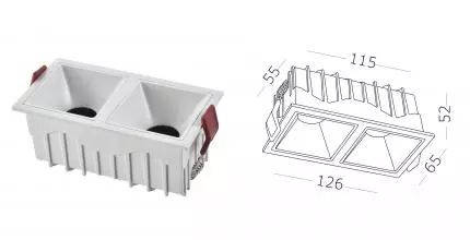 ST757.548.20 Светильник встр. Белый LED 2*10W 60° IP20 L65xW126xH52 85-265V В комплекте