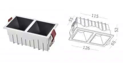 ST757.438.20 Светильник встр. Белый LED 2*10W 60° IP20 L65xW126xH52 85-265V В комплекте