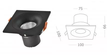 ST259.438.10 Светильник встр. Черный LED 1*10W 3000K 700Lm Ra>90 60° IP44 L100xW100xH66 85-265V