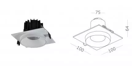 ST758.538.10 Светильник встр. Белый LED 1*10W 3000K 700Lm Ra>90 36° IP44 L100xW100xH64 85-265V