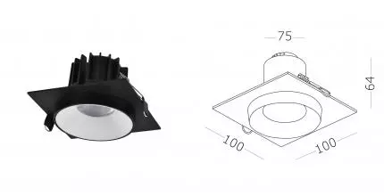 ST758.448.10 Светильник встр. Черный, Белый LED 1*10W 4000K 700Lm Ra>90 36° IP44 D79xH61 85-265V