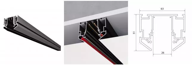 ST046.439.02 Шинопровод 220 под натяжной потолок  ST-Luce Черный Длина 3000мм (Заглушки 2+2 в ком)