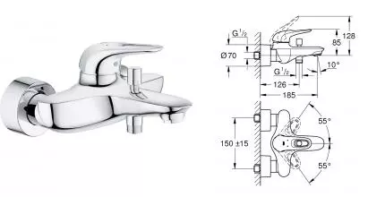 33591003 Eurostyle 2015 Смеситель для ванны, внешн · Grohe