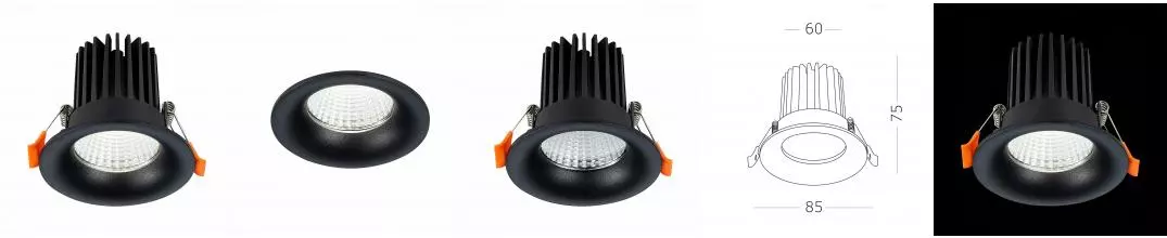 ST703.448.10 Светильник встр. Черный LED 1*10W 4000K 900Lm Ra>90 38° IP20 D85xH75 170-240V