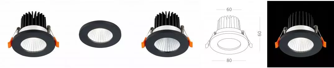 ST704.448.10 Светильник встр. Черный LED 1*10W 4000K 900Lm Ra>90 38° IP20 D80xH60 170-240V