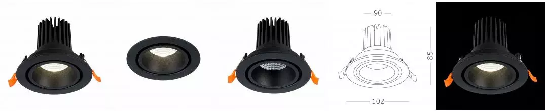 ST705.448.10 Светильник встр. Черный LED 1*10W 4000K 750Lm Ra>90 38° IP20 D102xH85 170-240V