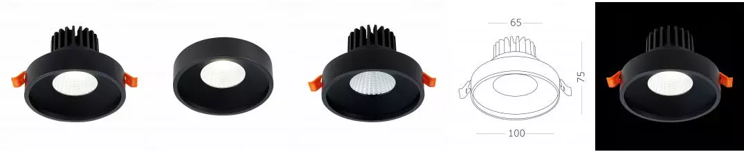 ST751.438.10 Светильник встр. Черный LED 1*10W 3000K 750Lm Ra>90 38° IP20 D100xH75 170-240V