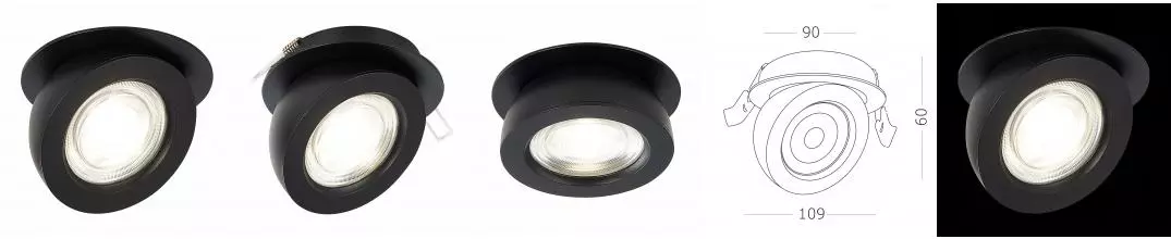 ST654.438.10 Светильник встр. Черный LED 1*10W 3000K 850Lm Ra>90 38° IP20 D109xH60 180-240V