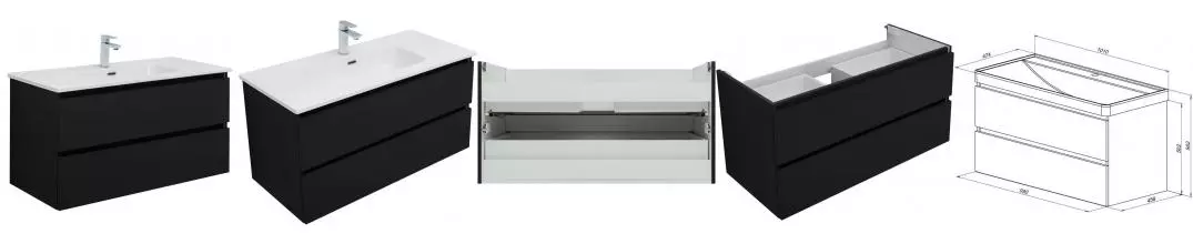 Тумба с раковиной «Aquanet» Вега 2.0 100 (Flat 100 254365) подвесная чёрная Тумба с раковиной «Aquanet» Вега 2.0 100 (Flat 100 254365) подвесная чёрная