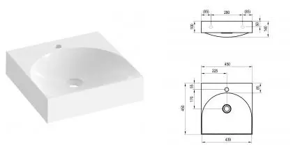 Раковина «Ravak» Lite 45 с отверстием под смеситель литьевой мрамор белая