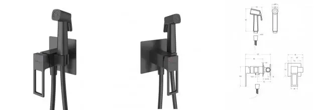 Смеситель с гигиеническим душем «Belbagno» LUC-HGN-NERO чёрный матовый