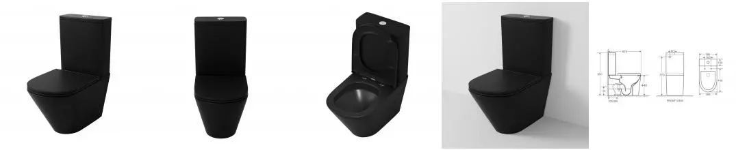 Унитаз компакт безободковый «Grossman» GR-4449BMSQ черный матовый с сиденьем дюропласт с микролифтом чёрное