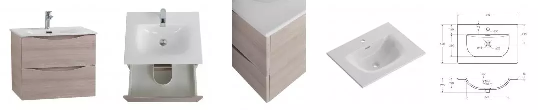 Тумба с раковиной «Belbagno» Marino-cer-n 70 с 2 ящиками (BB-8099-70 71/46) подвесная Rovere Grigio