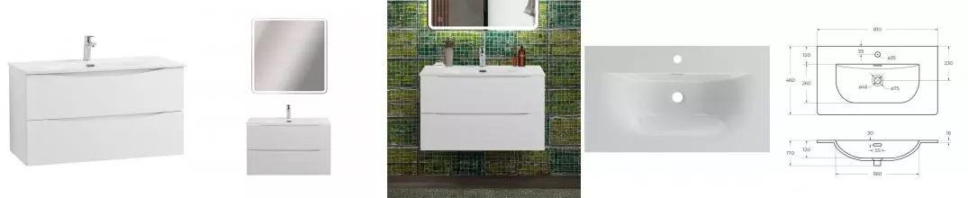 Тумба с раковиной «Belbagno» Marino-cer-n 80 с 2 ящиками (BB-8099-80 81/46) подвесная Bianco Opaco