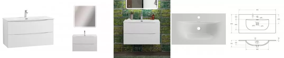 Тумба с раковиной «Belbagno» Marino-cer-n 90 с 2 ящиками (BB-8099-90 91/46) подвесная Bianco Lucido Тумба с раковиной «Belbagno» Marino-cer-n 90 с 2 ящиками (BB-8099-90 91/46) подвесная Bianco Lucido