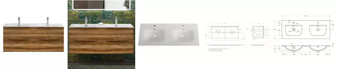 Тумба с раковиной «Belbagno» Marino-cer-n 120 (121 CZR-8099-120-2) подвесная Rovere Rustico