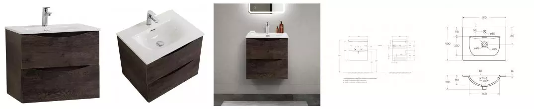 Тумба с раковиной «Belbagno» Marino-cer-mini 50 (BB-8099-3-50 51/40) подвесная Rovere Nature Grigio