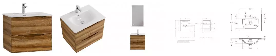 Тумба с раковиной «Belbagno» Marino-cer-mini 50 (BB-8099-3-50 51/40) подвесная Rovere Rustico
