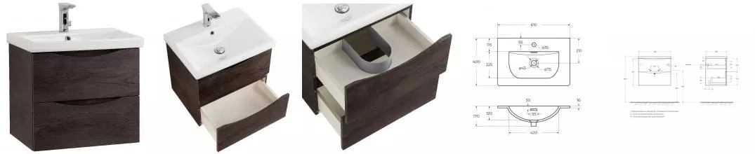 Тумба с раковиной «Belbagno» Marino-cer-mini 60 (BB-8099-3-60 61/40) подвесная Rovere Nature Grigio
