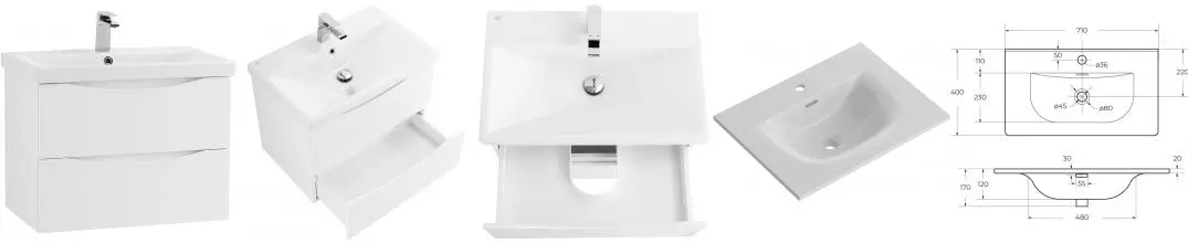 Тумба с раковиной «Belbagno» Marino-cer-mini 70 (BB-8099-3-70 71/40) подвесная Bianco Lucido