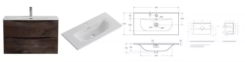 Тумба с раковиной «Belbagno» Marino-cer-mini 80 (BB-8099-3-80 81/40) подвесная Rovere Nature Grigio