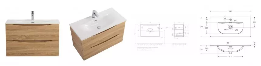 Тумба с раковиной «Belbagno» Marino-cer-mini 80 (BB-8099-3-80 81/40) подвесная Rovere Bianco