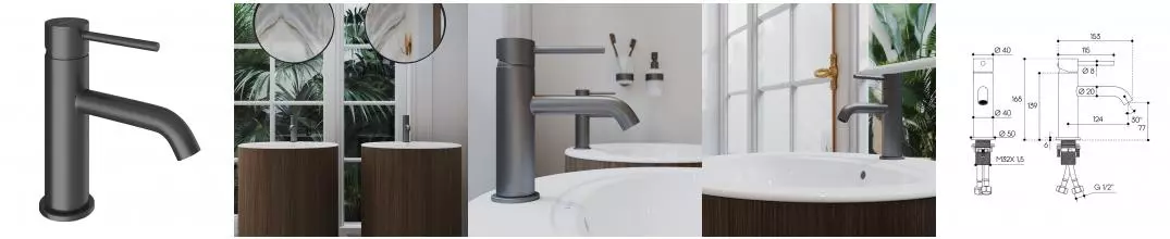 Смеситель для раковины «Aqueduto» Cano CAN0245 оружейная сталь Смеситель для раковины «Aqueduto» Cano CAN0245 оружейная сталь