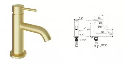 Смеситель для раковины «Aqueduto» Cano CAN0150 шлифованное золото Смеситель для раковины «Aqueduto» Cano CAN0150 шлифованное золото
