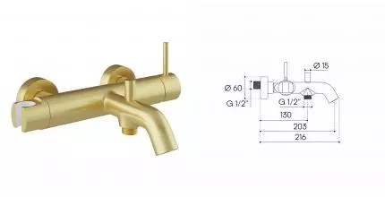 Смеситель для ванны с душем «Aqueduto» Cano CAN0650 шлифованное золото