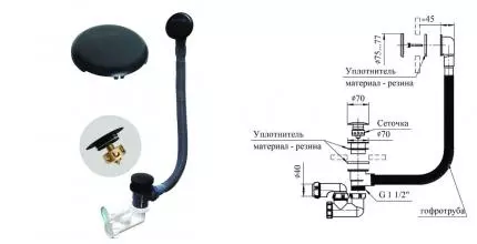 Сифон для ванны слив-перелив «Radomir» с сеточкой чёрный Клик-клак Сифон для ванны слив-перелив «Radomir» с сеточкой чёрный Клик-клак
