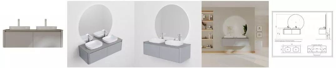 Тумба с раковиной «Black & White» U915.1400-2 Double (50/38) подвесная серая глянцевая Тумба с раковиной «Black & White» U915.1400-2 Double (50/38) подвесная серая глянцевая