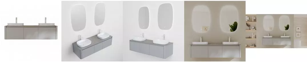 Мебель B&W U915.1600-2 Double основной шкаф, Blum, Armani Ash керамогранит/ 2 раковины(1600x545x400) 9151600-2 · Black & White, 9151600-2