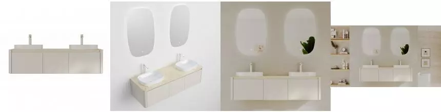 Мебель B&W U916.1600-2 Double основной шкаф, Blum,Travertino керамогранит /2 раковины (1600x545x400) 9161600-2 · Black & White, 9161600-2