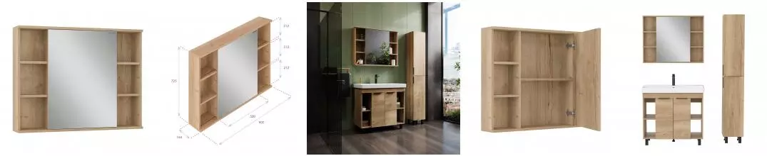 Шкаф-зеркало Легран дуб галифакс 90.00 Универсальный · Onika, 209031