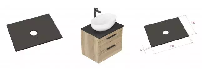 Столешница под раковину 60х45 чёрная · Onika, 660450