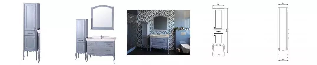 Пенал «ASB-Woodline» Модерн 40 рошфор с белой патиной левый