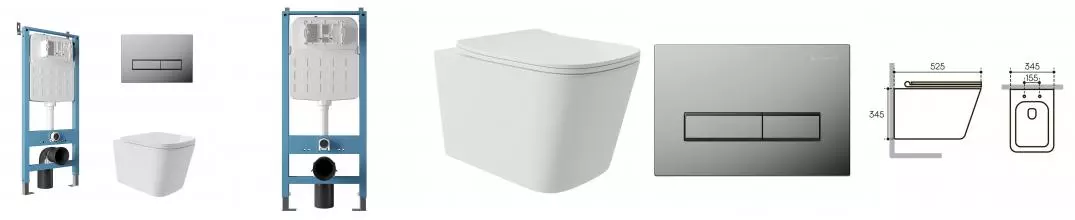 Комплект инсталляция с унитазом, крышкой и кнопкой смыва «Aqueduto» AQDS151T Tornado безободковый белый Комплект инсталляция с унитазом, крышкой и кнопкой смыва «Aqueduto» AQDS151T Tornado безободковый белый