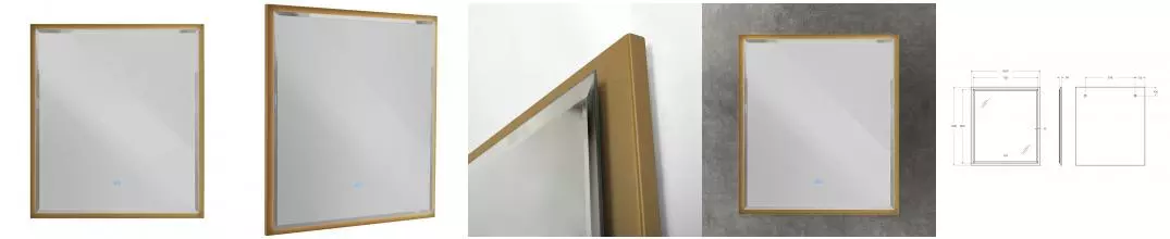 Зеркало «Cezares» Interni 80/90 с сенсорным выключателем с подсветкой и подогревом золото брашированное Зеркало «Cezares» Interni 80/90 с сенсорным выключателем с подсветкой и подогревом золото брашированное