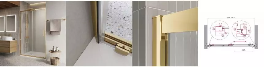 Душевая дверь «Belbagno» LUCE-BF-1-100-C-ORO 100/195 прозрачная/золото универсальная Душевая дверь «Belbagno» LUCE-BF-1-100-C-ORO 100/195 прозрачная/золото универсальная