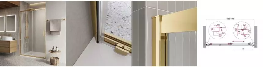 Душевая дверь «Belbagno» LUCE-BF-1-110-C-ORO 110/195 прозрачная/золото универсальная Душевая дверь «Belbagno» LUCE-BF-1-110-C-ORO 110/195 прозрачная/золото универсальная