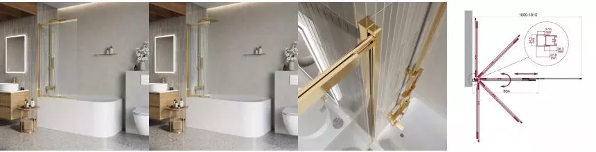 Шторка на ванну стеклянная «Belbagno» Luce-VF-11-100/145-C-ORO прозрачная/золото универсальная Шторка на ванну стеклянная «Belbagno» Luce-VF-11-100/145-C-ORO прозрачная/золото универсальная