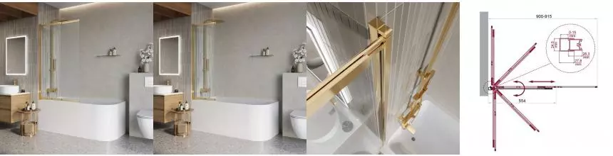 Шторка на ванну стеклянная «Belbagno» Luce-VF-11-90/145-C-ORO прозрачная/золото универсальная Шторка на ванну стеклянная «Belbagno» Luce-VF-11-90/145-C-ORO прозрачная/золото универсальная