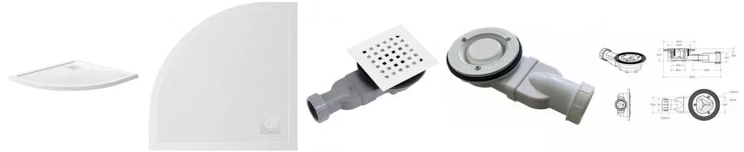 Душевой поддон «Belbagno» TRAY-MR-UNO-R-90-550-35-W-BO низкий из литьевого мрамора четверть круга с сифоном белый