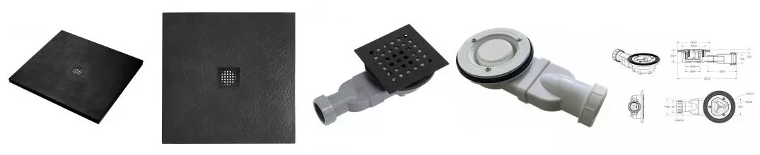 Душевой поддон «Belbagno» TRAY-MR-UNO-A-90-35-NERO-NO низкий из литьевого мрамора квадратный с сифоном чёрный