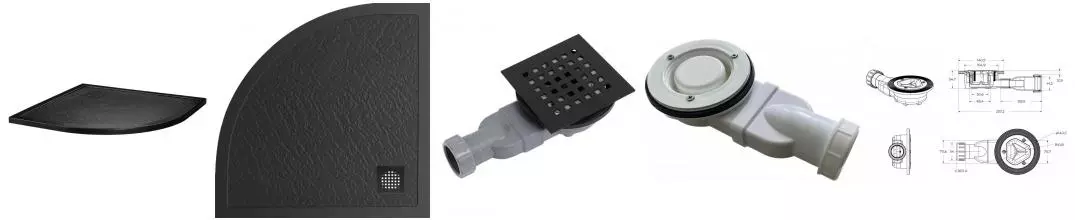 Душевой поддон «Belbagno» TRAY-MR-UNO-R-90-550-35-NERO-NO низкий из литьевого мрамора четверть круга с сифоном чёрный