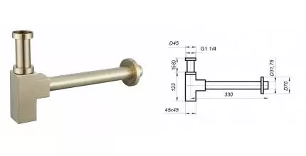 Сифон для раковины «Belbagno» BB-SMQ2-BORO брашированное золото