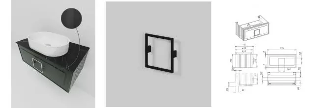 Тумба с раковиной «La Fenice» Cubo 80 (Senso 55/35) подвесная Grigio с ручкой Nero 